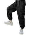 thumbnail image 4 of Eltusu Boys Cargo Pants, Casual Loose Fit Elastic Waist Solid Color Joggers with Pockets Black Size 16 T, 4 of 4