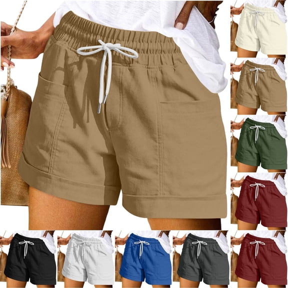 Women's Plus Size Comfy Elastic Waist Drawstring Loose Shorts, Soft Polyester Blend Fabric with Side Pockets, Casual Summer Lounge, Travel, Easy Care Relaxed | TruHer,Army Green L