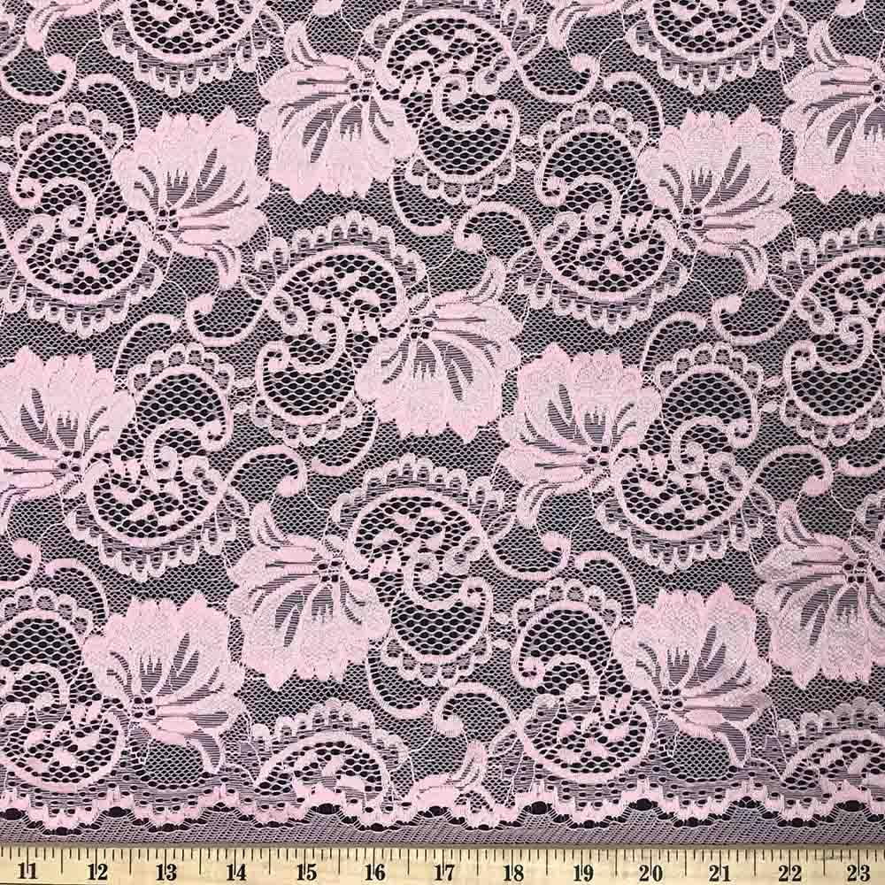 Stretch Lace Fabric Embroidered Poly Spandex French Floral Victoria 58 Wide  by the yard (Pink) 