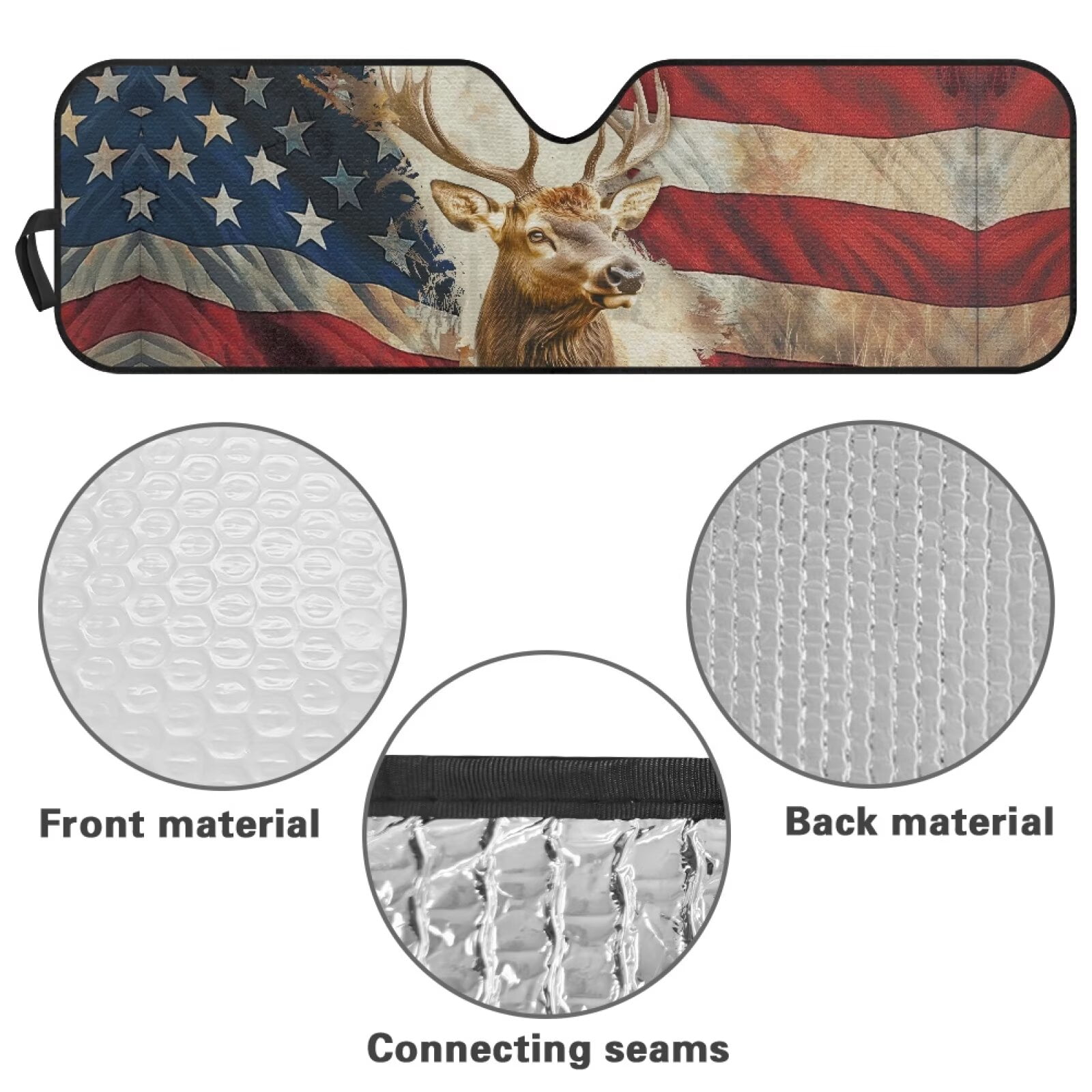HUIAOCNG American Flag Deer Windshield Sunshades Sun Visor for UV Rays & Heat Protection, Suitable for Wrangler, Compass, Gladiator & Renegade , Accessories for Jeep Wrangler, X-Small - 60x21 inches