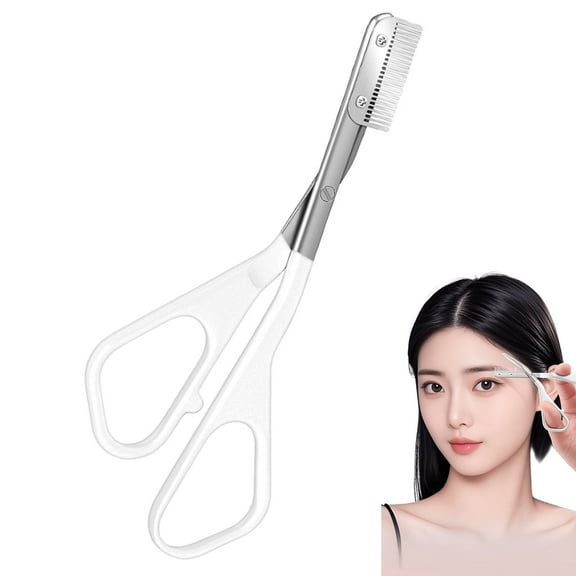 Eyebrow Trimming Scissors with Comb, Stainless Steel Professional Eyebrows Trimmer, Non-Slip Eyebrow Cutter Eye Brow Razors,Eye Brow Shaper Trimming Scissors Makeup Tool (White)