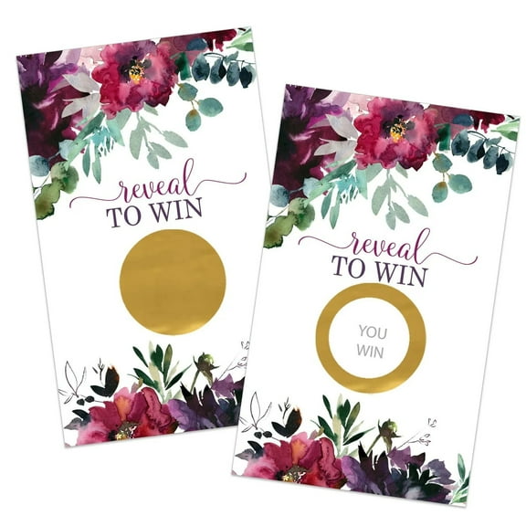 Paper Clever Party Mauve Floral Scratch Off Game Cards - 28 Pack, Ideal for Wedding, Engagement, Showers, Raffle Drawings & Rustic Favors