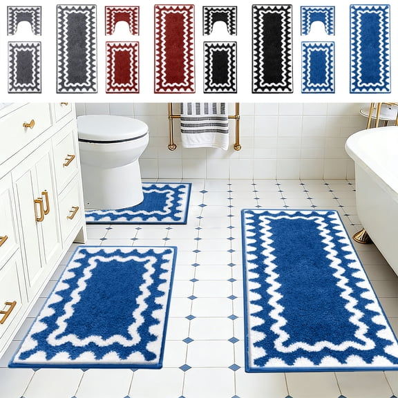 Jublupo 3 Piece Bathroom Rugs Sets Soft Comfortable Plush Shaggy Absorbent Bath Mat Set,24"x16" 48"x16" U Shape 18"x20",Non Slip Bath Mat Set