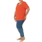 Terra & Sky Womens Plus Size Scoop Neck Shirred T-Shirt