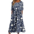 thumbnail image 2 of DailyTrove Women Round Neck 3/4 Sleeve White Vine Floral Print Loose Side Pocket Flowy Midi Casual Dress, 2 of 5