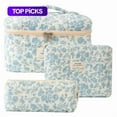 thumbnail image 2 of Floral pattern quilted cosmetic bag set, 3-pack travel cosmetic bags, portable zippered cosmetic storage bags, suitable for skin care products, lotions, face creams, lip balms, eyeliners, makeup tool, 2 of 10