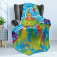 thumbnail image 4 of Outer Space Soft Flannel Fleece Throw Blanket, Scary Monster Ufo on Planet Solar System Galaxy Funky Background Universe, Cozy Plush for Indoor and Outdoor Use, 50" x 70", Green Blue, by Ambesonne, 4 of 5