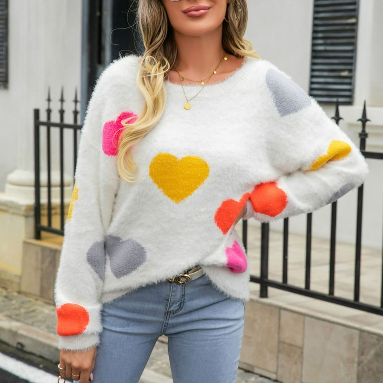 EHQJNJ Plus Size Valentines Day Sweater Women Heart Print EHQJNJ Plus Size Valentines Day Sweater Women Heart Print