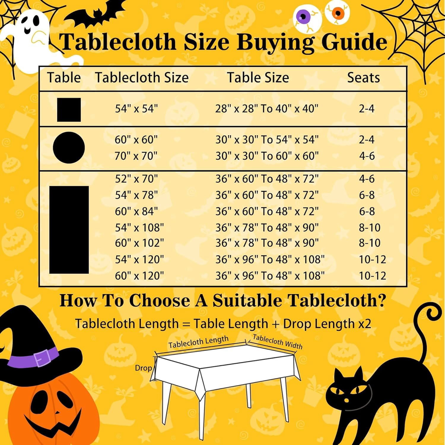 Halloween Tablecloth with Pumpkin Castle Ghost Design for Dining Table