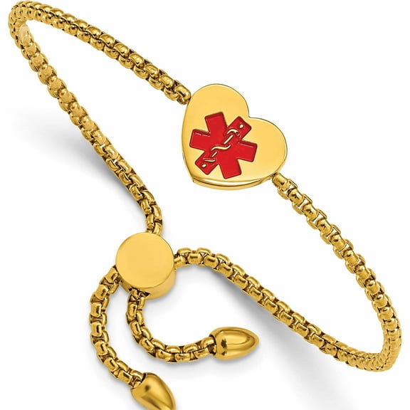 Stainless Steel Polished Yellow Ip/Red Enamel Heart Medical Id Adj. Bracele Made In China -Jewelry By Sweet Pea