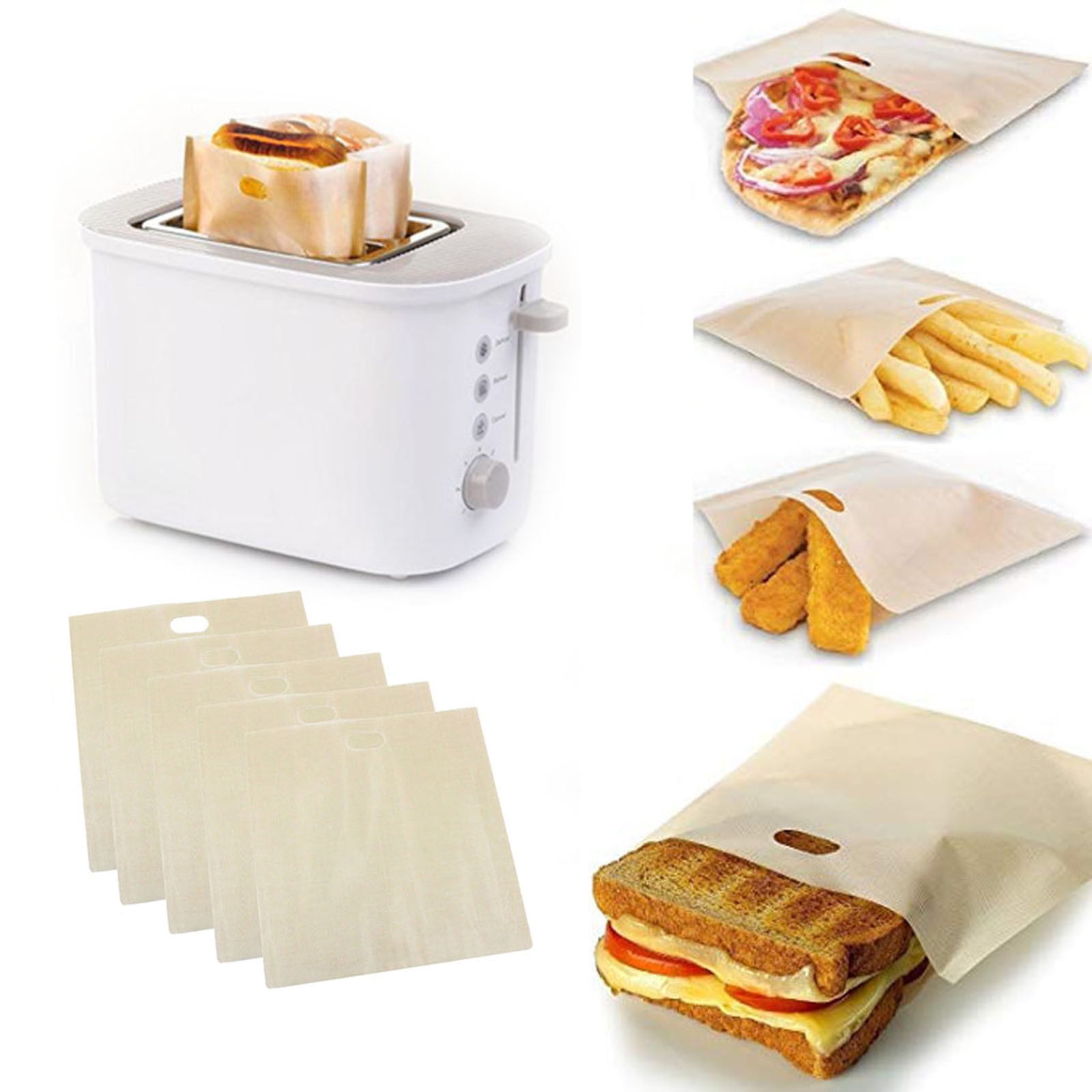 Toaster Bags Reusable 5pc Fiberglass Heat Resistant Toaster Bags