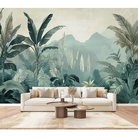 Wallpaper Leaves Nature Botanical Plants Palm Abstract Tropical Leaves Banana Peel and Stick Wall Murals 100"H x 144"W Removable PVC Wall Paper Self-Adhesive Wall Decor for Bedroom Living Room