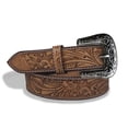 thumbnail image 3 of Resistance Men's Full-Grain Argentinian Leather Western Cowboy Belt with Floral Engraved Silver Buckle, 3 of 9