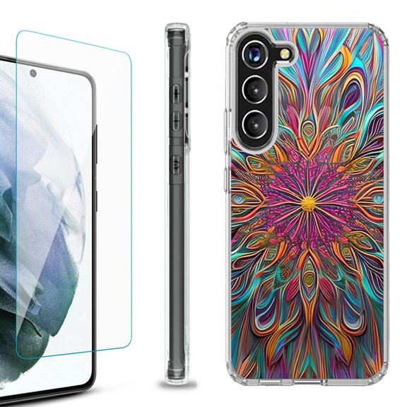 OneToughShield ® for Samsung Galaxy S23  S23 Plus 5G Shockproof Bumper Phone Case, with Tempered Glass Screen Protector - Doodle Art