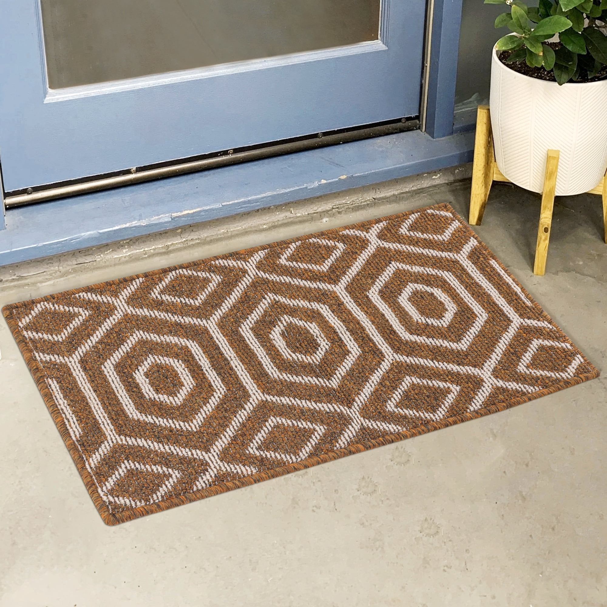 Unique Bargains Durable Easy Clean Absorbent Washable Dirt Resist Indoor Outdoor Mat Brown White-2 24"x36"