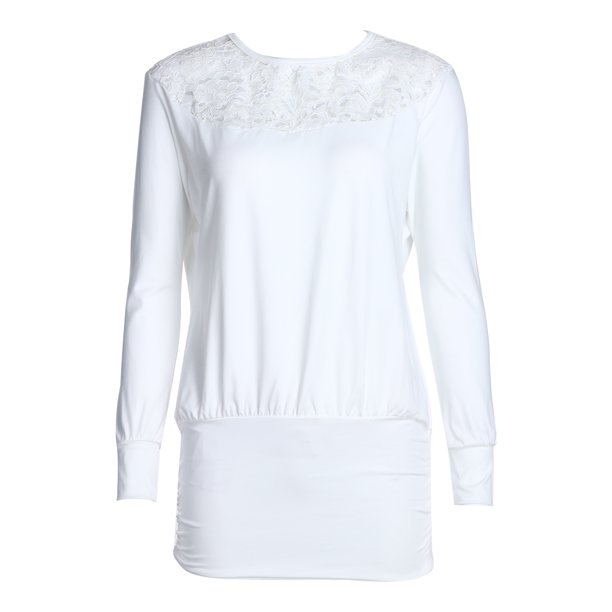 Blusas De Mujer Camisas De Manga Larga Con Empalme De Encaje Sexy (Blanco) (Xl) Tmvgtek Mujer