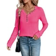 thumbnail image 3 of Camisetas de Punto Suaves y Transpirables para Mujer, con Cuello en V, Botones, Larga, Corte Holgado, Cálidas, Tipo Suéter Rojo Rosa 4XL, 3 of 10