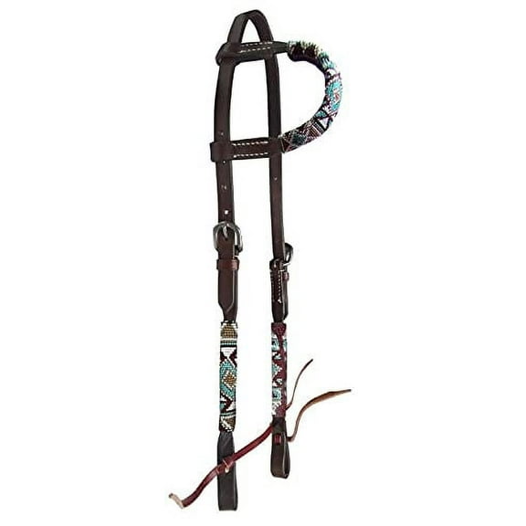 Showman Single Ear Leather Headstall w/ Southwest Beaded Design