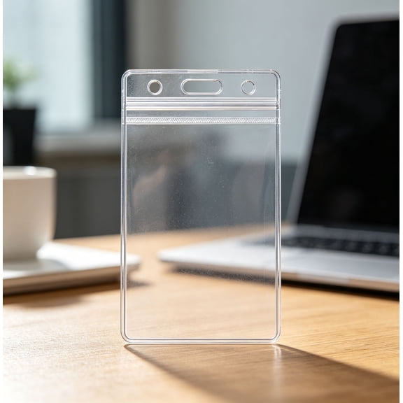 Clear PVC Vertical ID Holder Waterproof Plastic Badge Sleeve Pack of 10 for Office and Event Security Pass Display with Lanyard Slot 2x4 Inch