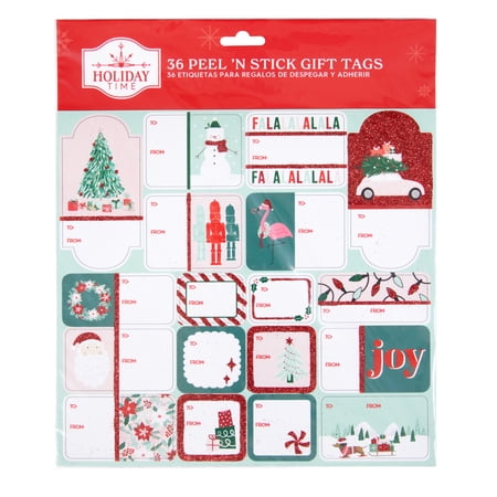 Winter Blush Peel 'N Stick Gift Tags, Green, 36 Count, by Holiday Time