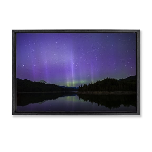 Stupell Industries Luminous Purple Northern Lights Landscape & Nature Photography Black Floater Framed Canvas Art Print Wall Art, 25 x 17