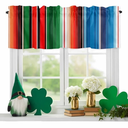 Abstract Mexican Stripes Valances for Windows Retro Farmhouse Decoration Rod Pocket Valance Short Window Treatments Curtains for Kitchen Bathroom Bedroom Decor 56 x 16 Inches