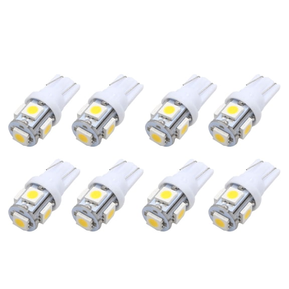 Unique Bargains 8pcs T10 Warm White 5 5050- Car Panel Light Lamp Bulb W5W 168 194 192 158