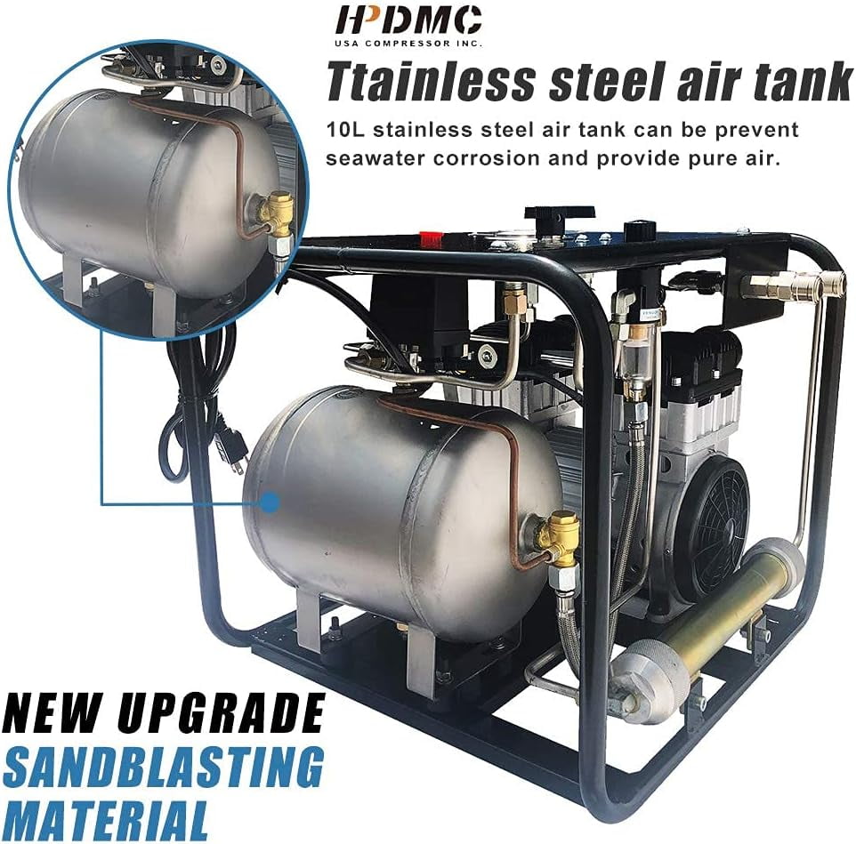 HPDMC SCU80E Hookah Dive System - 110V Oil-Free Electric Air Compressor with 50 FT Hose & Regulator for Snorkeling & Scuba