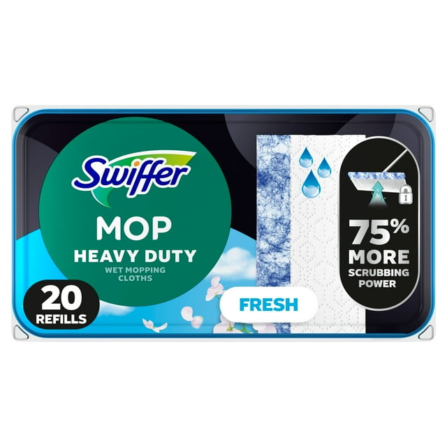 Swiffer Heavy Duty Mop Wet Multi-Surface Cloth Refills for Floor Mopping and Cleaning, Outdoor Window Fresh Scent, 20 Count