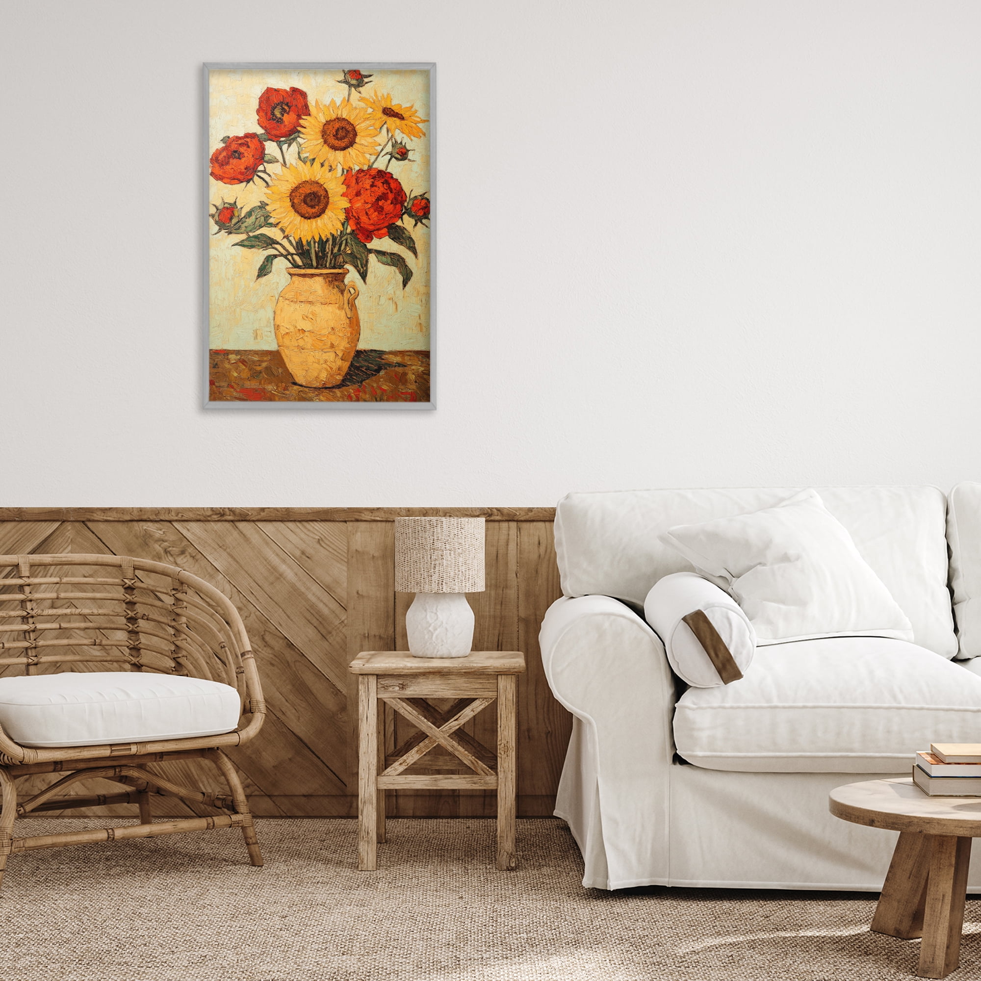 Rustic Flower Display Gray Framed Giclee Art, design by Petal Prints Design