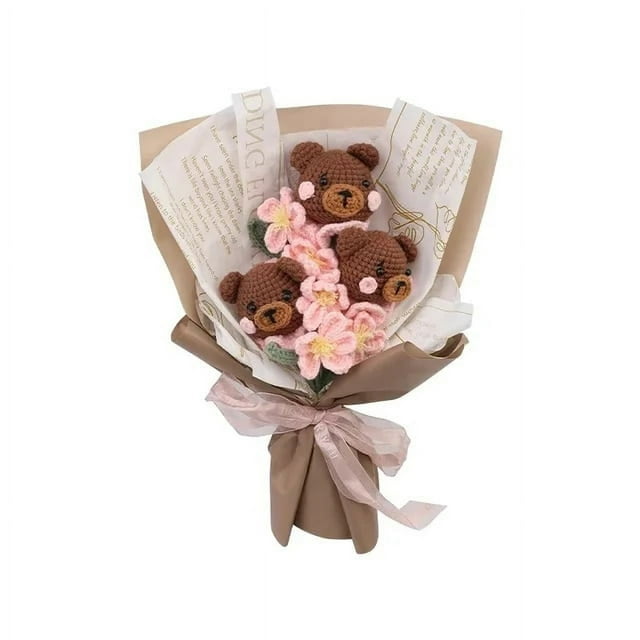 TLKKUE Crochet Knitting Animal Or Flower Bouquets Kit With Cotton Yarn Thread Instructions DIY Knit Tool Set Accessories