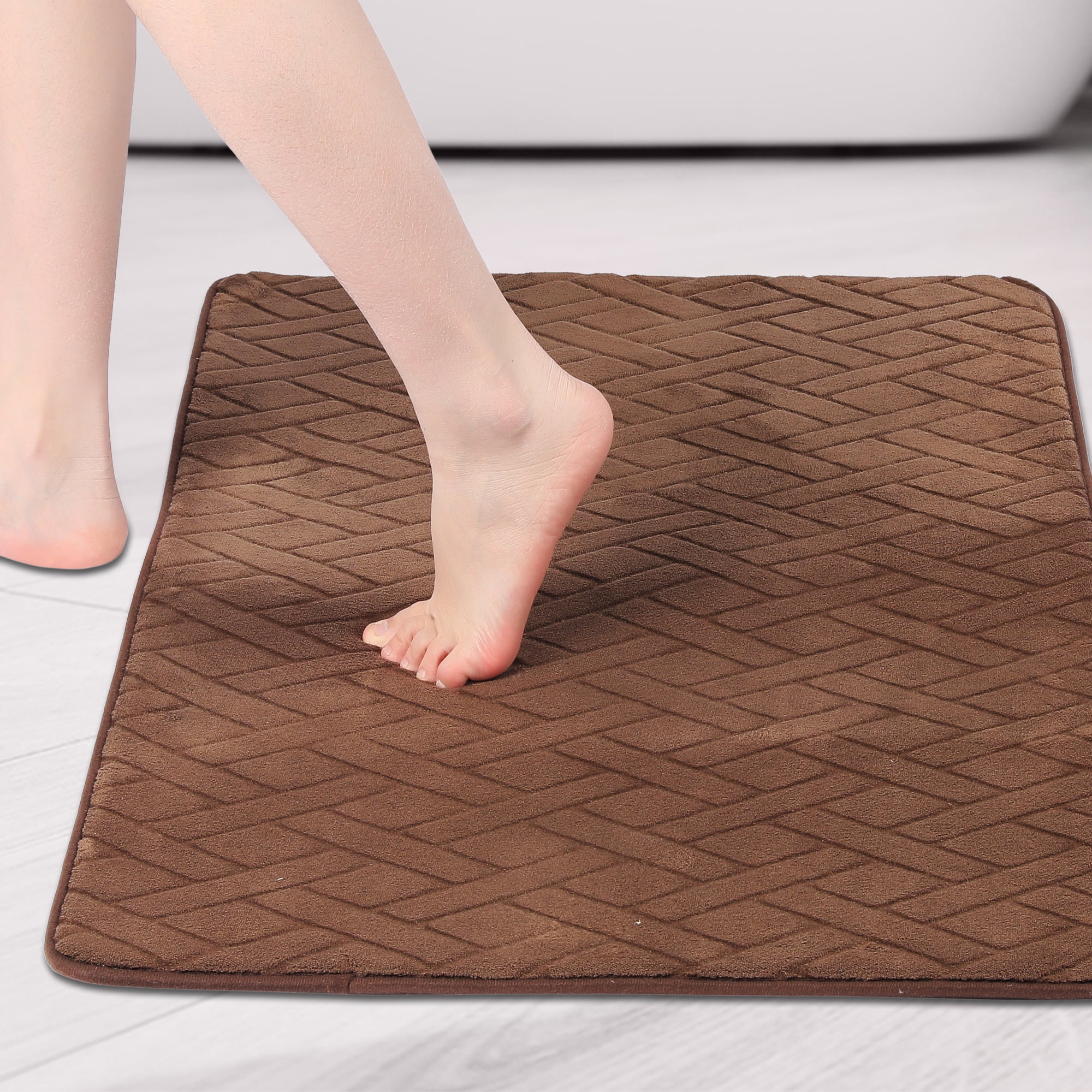 Unique Bargains Bathroom Mat Memory Foam Non-Slip Bath Rugs Brown 16" x 24"