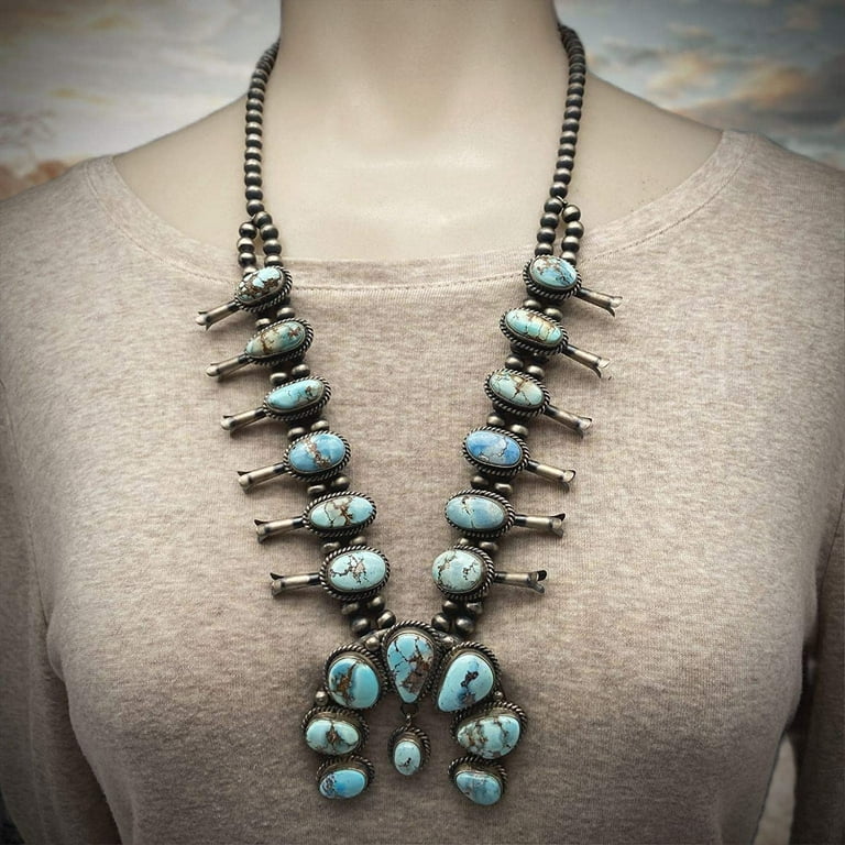 Genuine Turquoise Squash Blossom Necklace Set, Authentic