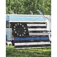 thumbnail image 4 of 4th of July RV Awning Sun Shade Screen 9'X15.3' Patriotic Stars Stripes Mesh Sunscreen Black White Blue USA Flag Wooden Awning Shade Screen with Zipper Completed Kits for RV Motorhome Camper, 4 of 7