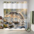 thumbnail image 6 of No Hook Shower Curtain, Wild Wolf Shower Curtains for Bathroom with See Through Top Window, Animals Forest Creek Stone Natural Scenery Waterproof & Washable Bath Curtain 66"x72", 6 of 8
