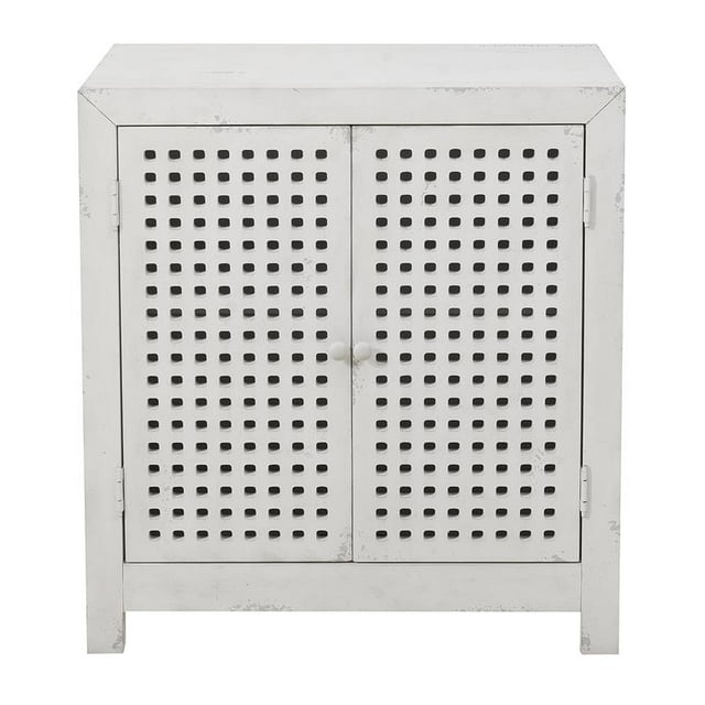 Home Fare Two Door Pierced Grid Accent Chest in Farmhouse White
