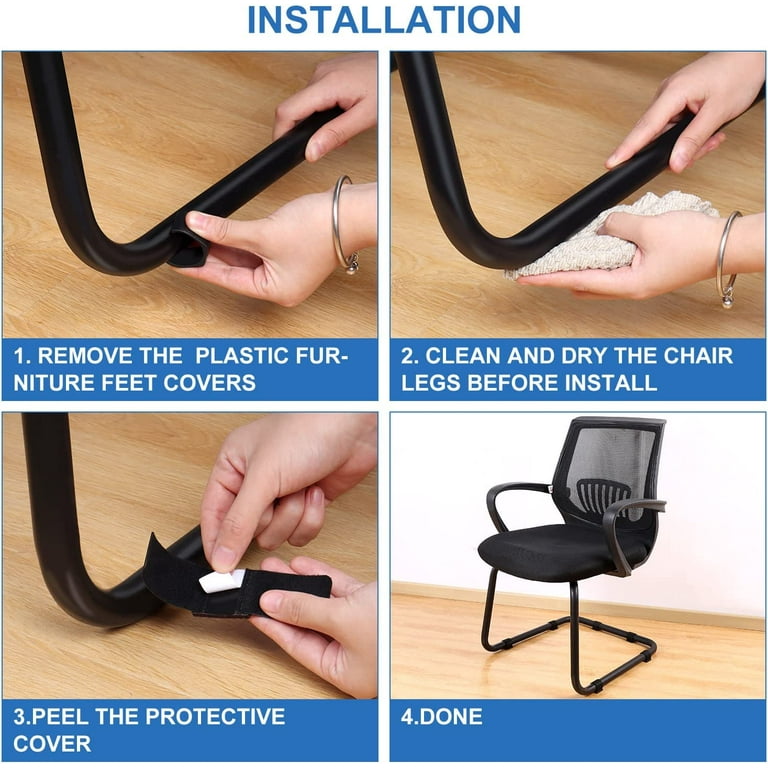 24 PCS Felt Furniture Pads with Hook and Loop Fasteners for Sled Chair Floor Protectors Wrap Around Felt Savers Chair Sled Floor Glides Tubing Protectors No Scratches No Noise Black Walmart