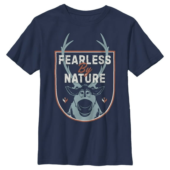 Boy's Frozen 2 Sven Fearless By Nature Crest  Graphic Tee Navy Blue Medium