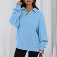 thumbnail image 6 of Htigea Womens Button Down Lapel Sweatshirts Casual Loose Pullover Thin Fleece Long Sleeve Tops Blue XL, 6 of 9