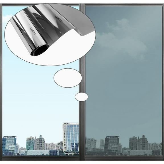 Uxcell 23.6''x 78.7''  Prevent UV Static Cling Heat Control Mirror Glass Film PET Silver Gray 1pcs