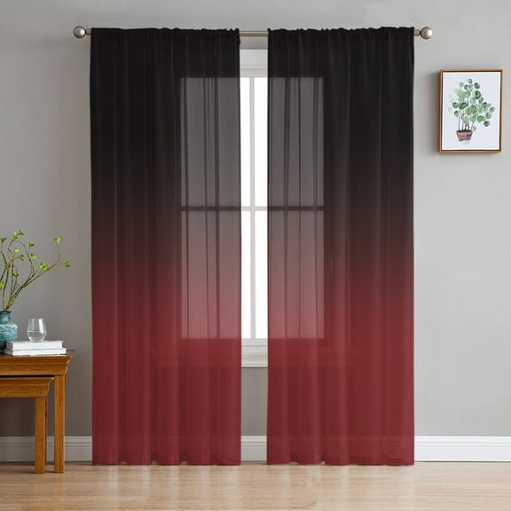 Ombre, Sheer Curtains 72 Inches Long 2 Panels Set, Window Sheer Curtains for Living Room/Bedroom, Abstract Gradient Red Black Art Light Filtering Rod Pocket Curtain 52'' x 72'' x 2