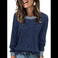 thumbnail image 2 of Camisas de Larga para Mujer, Suéteres, Conjuntos de Otoño, Bloques de Color, Ropa de Invierno, Elegantes, Informales, Suaves. Azul Marino XXL, 2 of 7