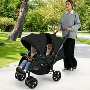 INFANS Double Stroller, Foldable Baby Tandem Stroller with Djustable Backrest Canopy Footrest, 5-Point Harness, Storage Basket, Convertible Compact Lightweight Twin Stroller for Infants and Toddlers