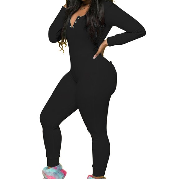 Gureui Women's Sexy High Waist Jumpsuit Pajamas Striped Long Sleeve Romper Bodycon One Piece Butt Flap Bodysuit Clubwear