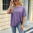 thumbnail image 6 of FLMEI Women's T-Shirts Tees Summer Tops Short Sleeve T Round Neck Loose Cropped T Shirtsoft Blouses Casual Pullover T S-XXL, 6 of 7