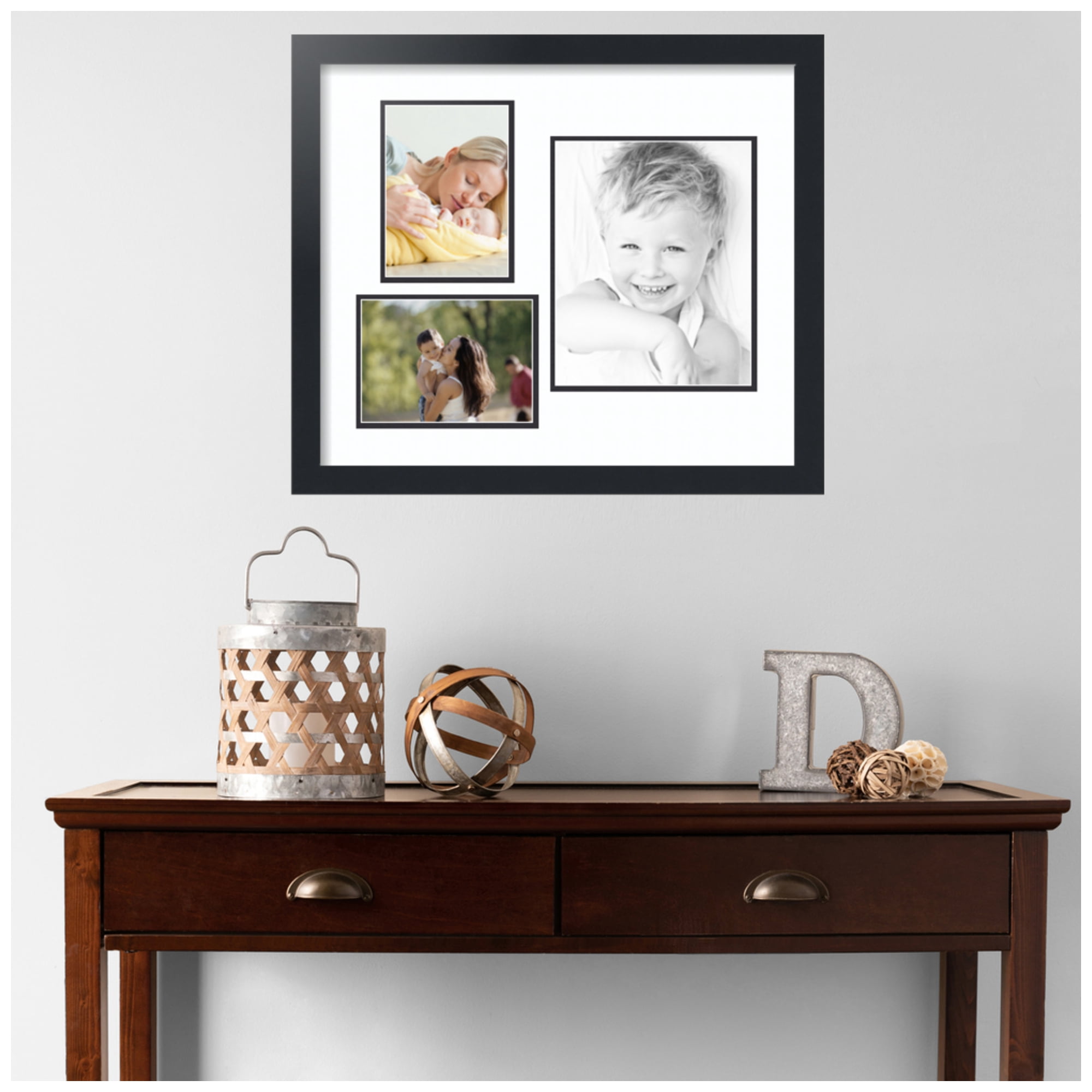 ArtToFrames Collage Photo Picture Frame with 1 - 8x10 and 2 - 5x7 Openings, Framed in Black with Super White and Black Mats (CDM-3926-78)