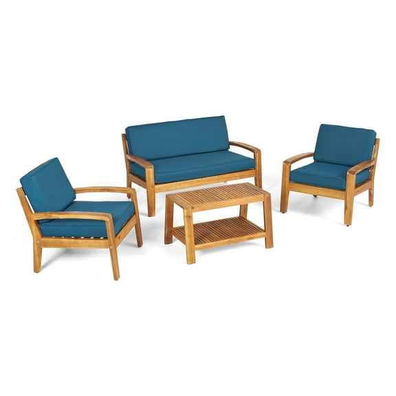 GDFSTUDIO Giselle Patio Conversation Set with Coffee Table, 4-Seater, Acacia Wood, Teak Finish