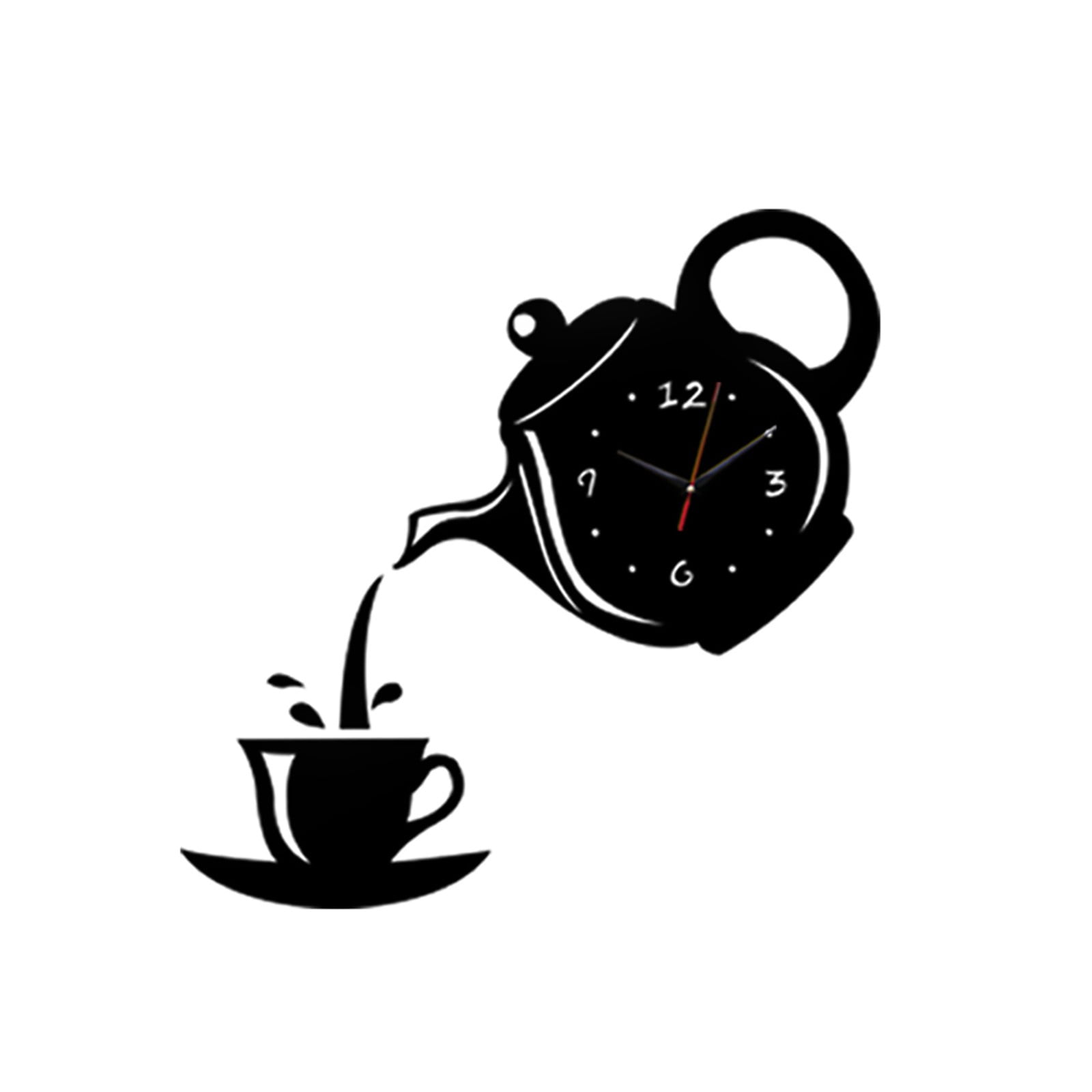 New Creative Acrylic Coffee Cup 3D Wall Clock DIY Teapot Decorative