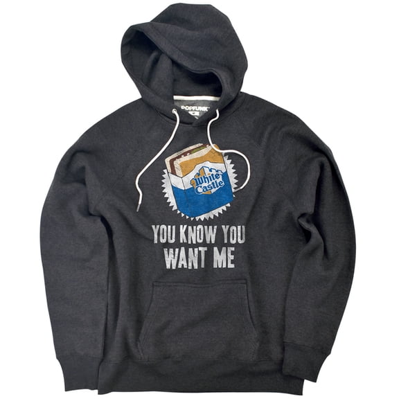 White Castle You Know You Want Me Unisex Adult Slim Fit Pull-Over Heather Hoodie, Charcoal, Small
