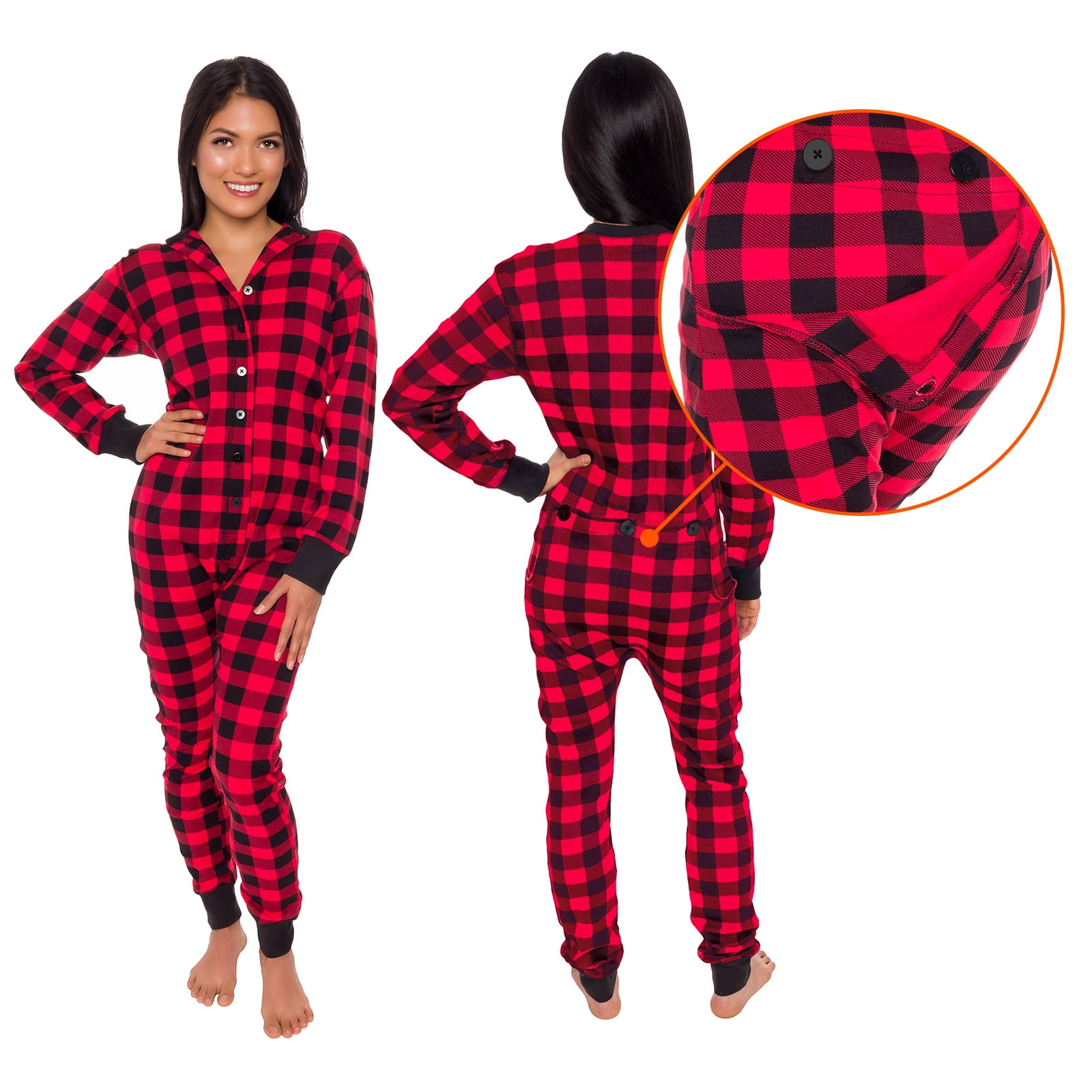 Silver Lilly Buffalo Plaid Women's One Piece Pajamas - Adult Unisex Union  Suit with Drop Seat (Green/Black Plaid, Large) 